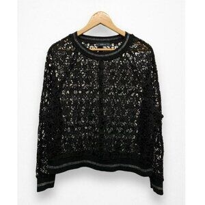 2/$30 Zara Knit Womens Medium Top Floral Crochet Black Lace Long Sleeve Knitwear